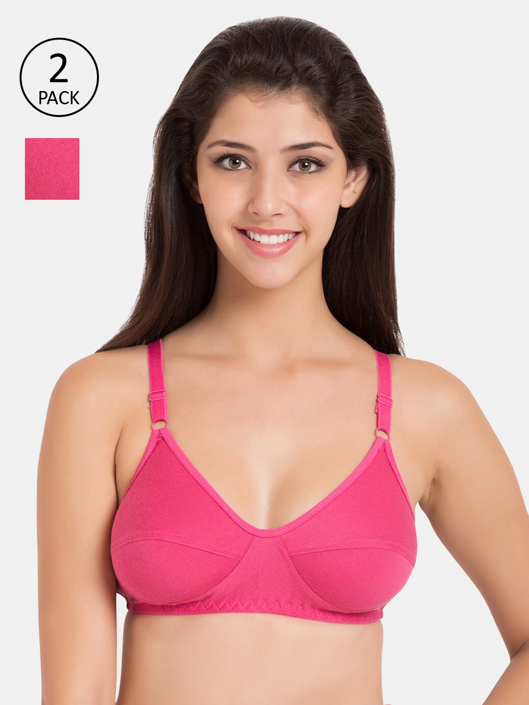 

Souminie Pack of 2 Solid Non-Wired Non Padded Everyday Bras SLY-935, Pink