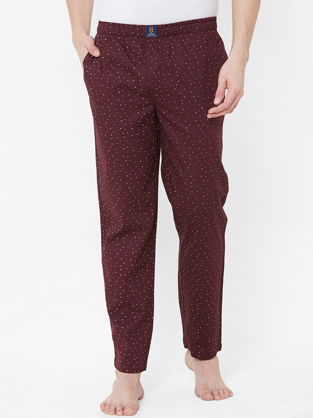 

URBAN SCOTTISH Men Maroon & White Printed Lounge Pants