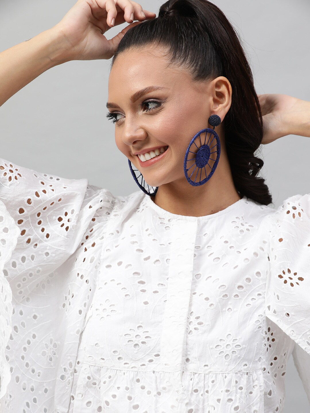 

STREET 9 Navy Blue Circular Drop Earrings