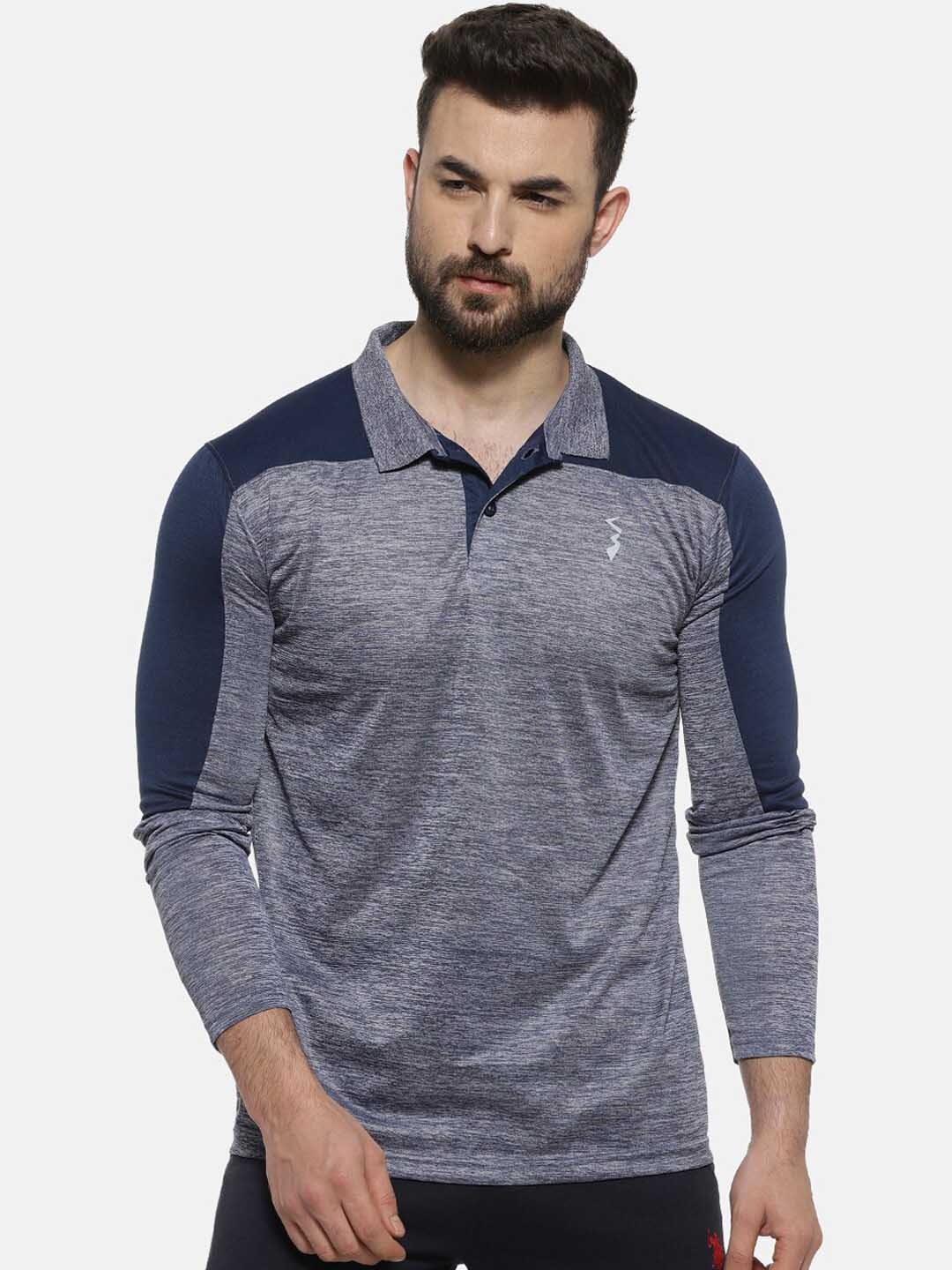 

Campus Sutra Men Blue Colourblocked Polo Collar T-shirt