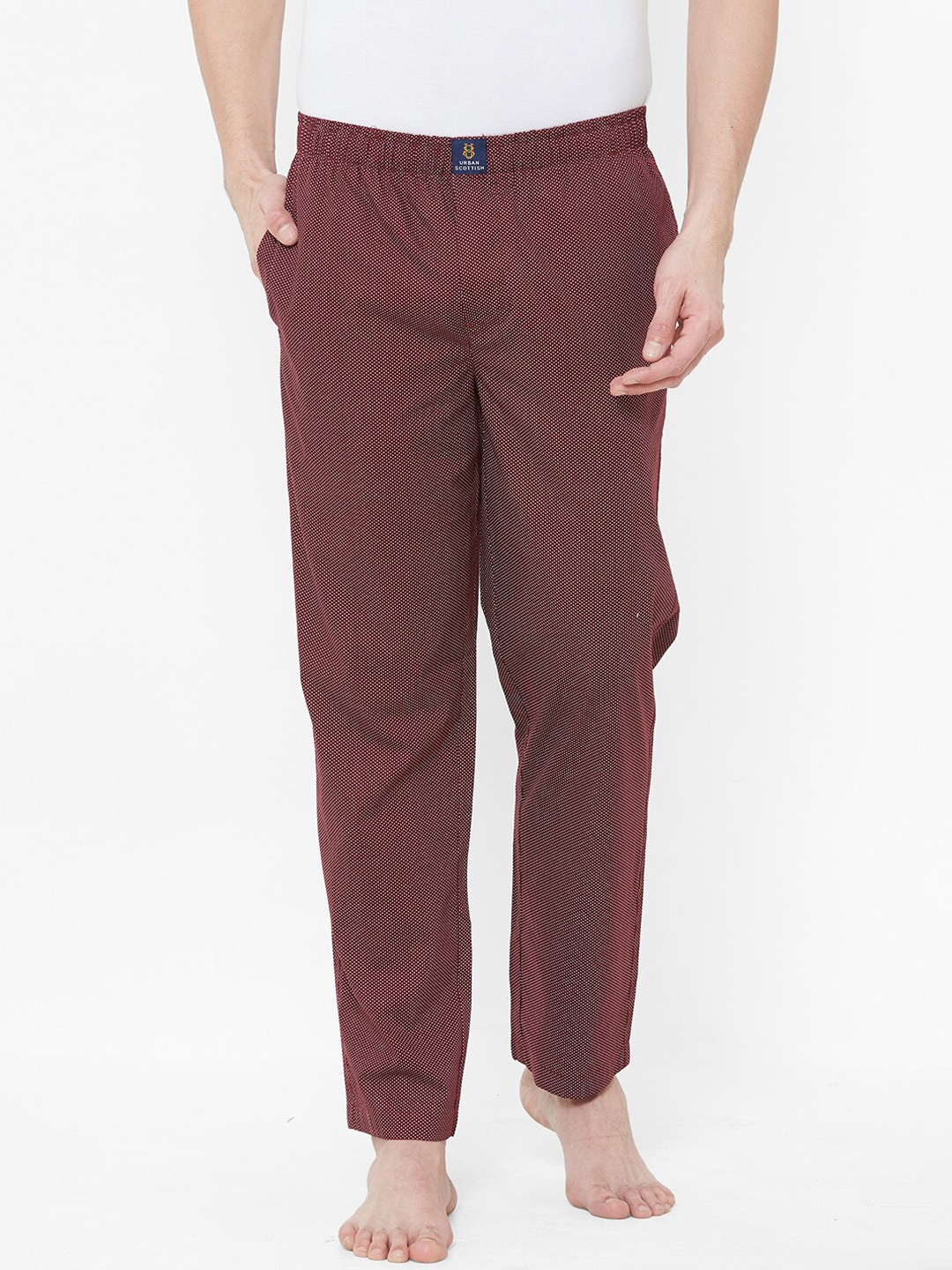 

URBAN SCOTTISH Men Maroon & White Printed Lounge Pants