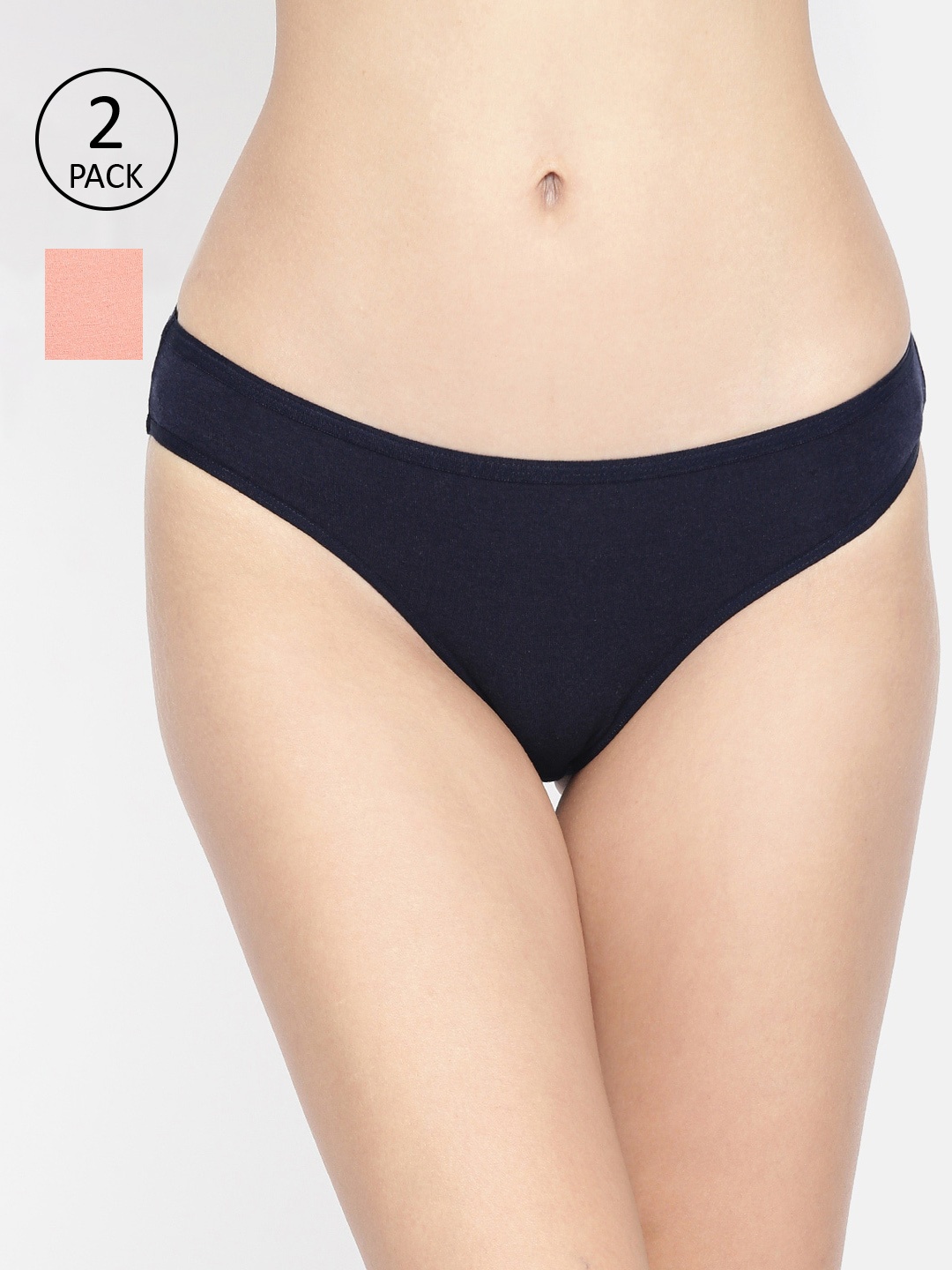

Inner Sense Women Pack Of 2 Solid Antimicrobial Bikini Sustainable Briefs IMPC004, Navy blue