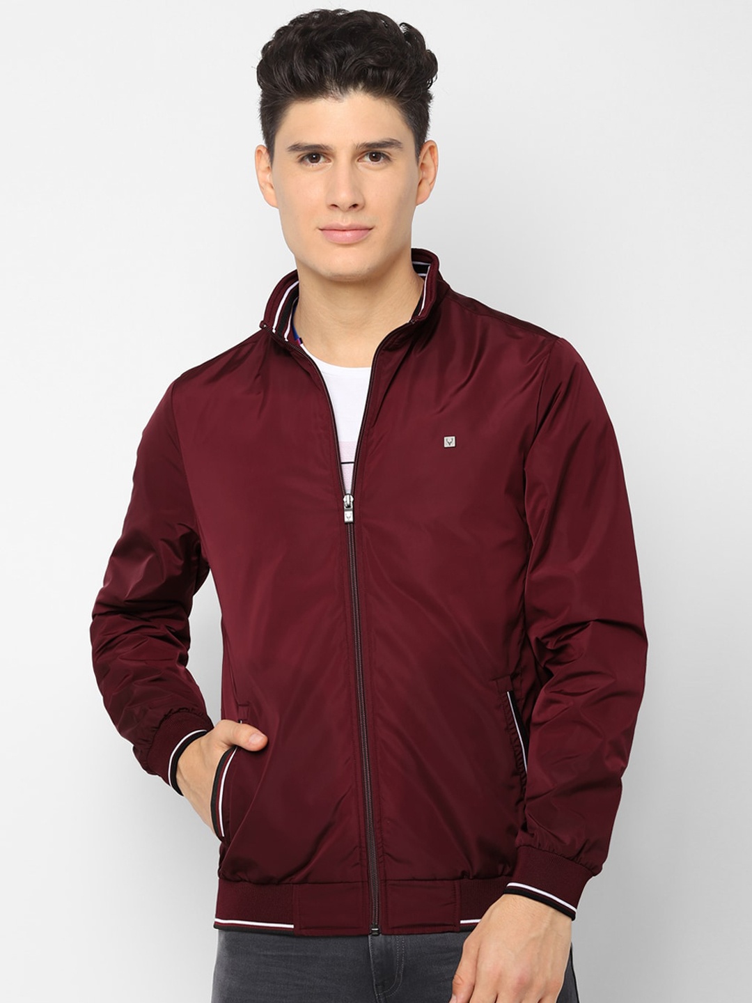 

Allen Solly Men Maroon Solid Bomber