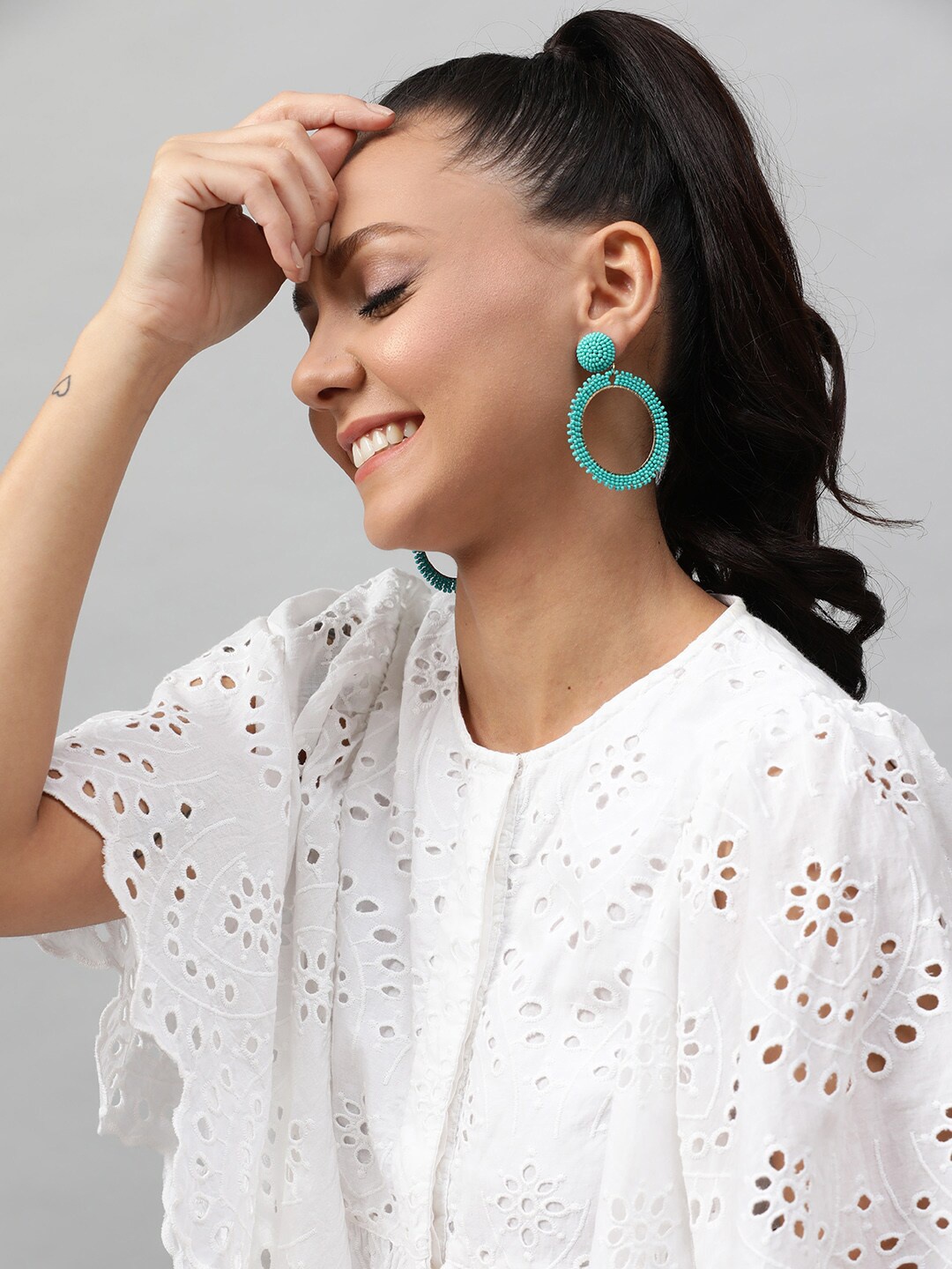 

STREET 9 Turquoise Blue Circular Drop Earrings