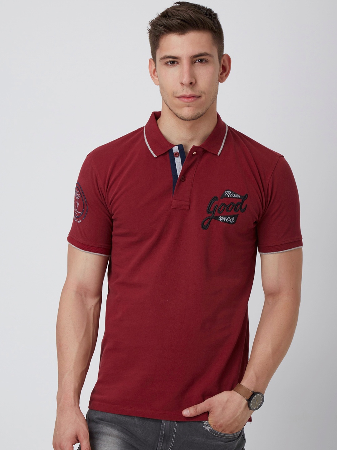 

FIDO DIDO Men Maroon Solid Polo Collar T-shirt