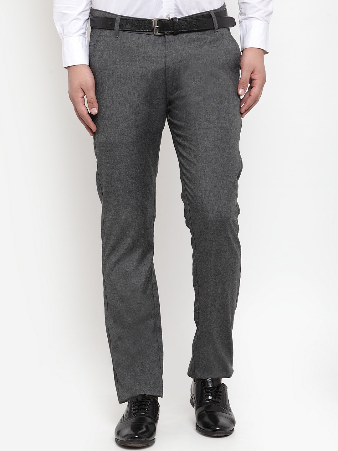 

JAINISH Men Charcoal Grey Smart Slim Fit Solid Formal Trousers