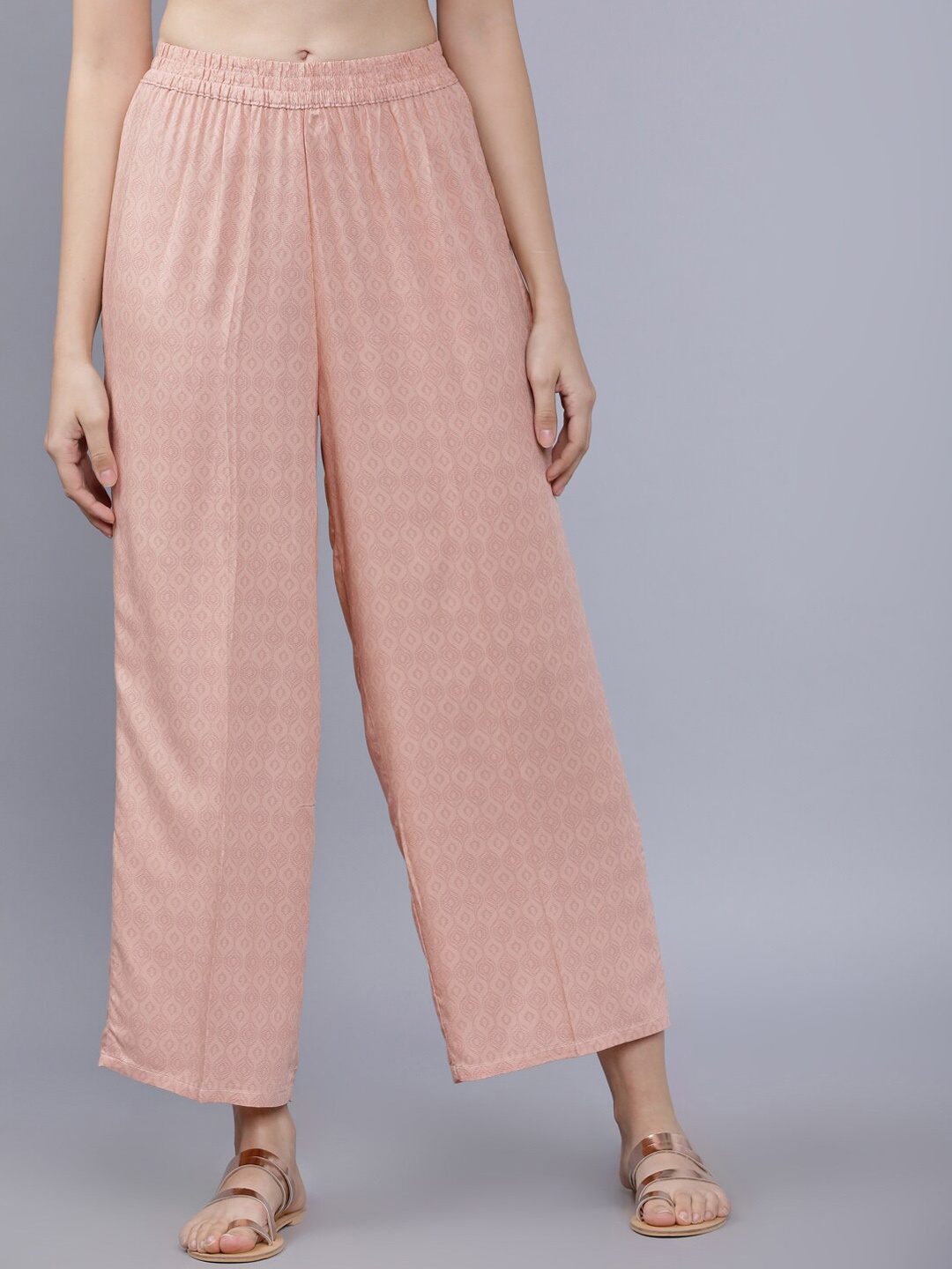 

Vishudh Women Peach-Coloured Printed Straight Palazzos