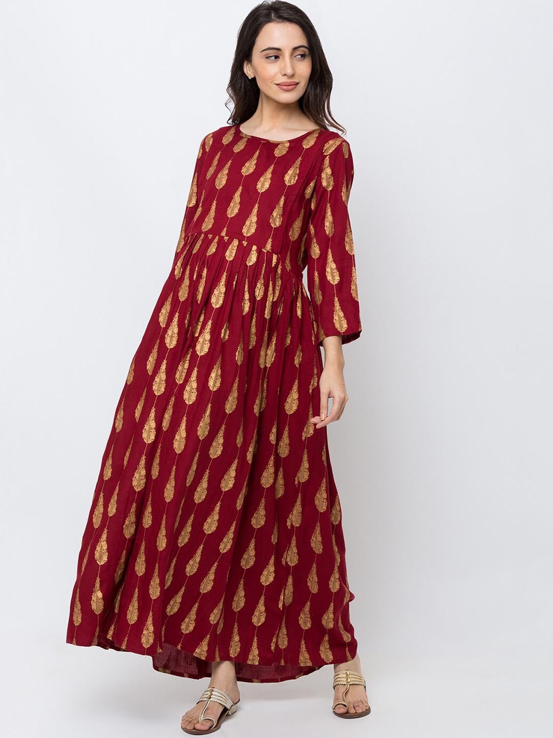 

MomToBe Women Maroon Printed Maternity Nursing Maxi Sustainable Dress