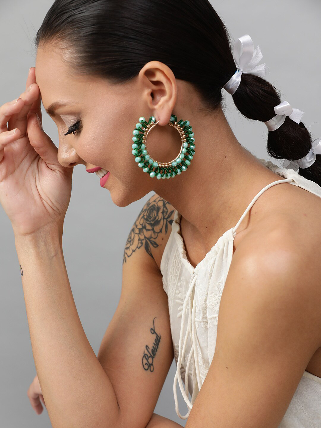 

STREET 9 Green Circular Hoop Earrings