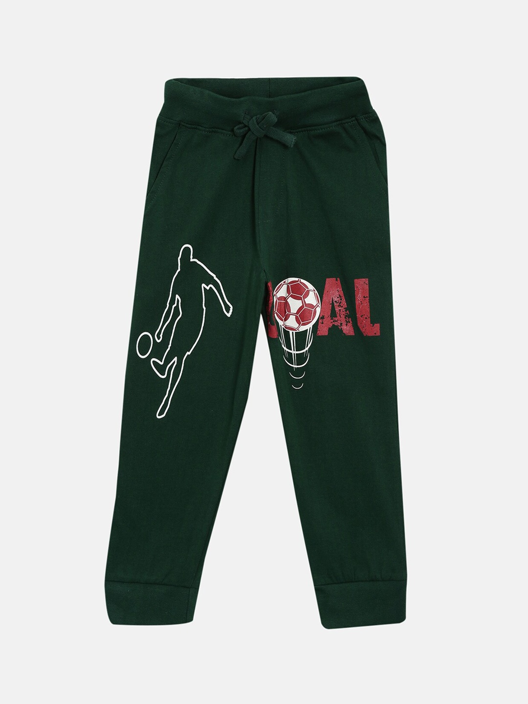 

KiddoPanti Boys Green & White Printed Sporty Joggers