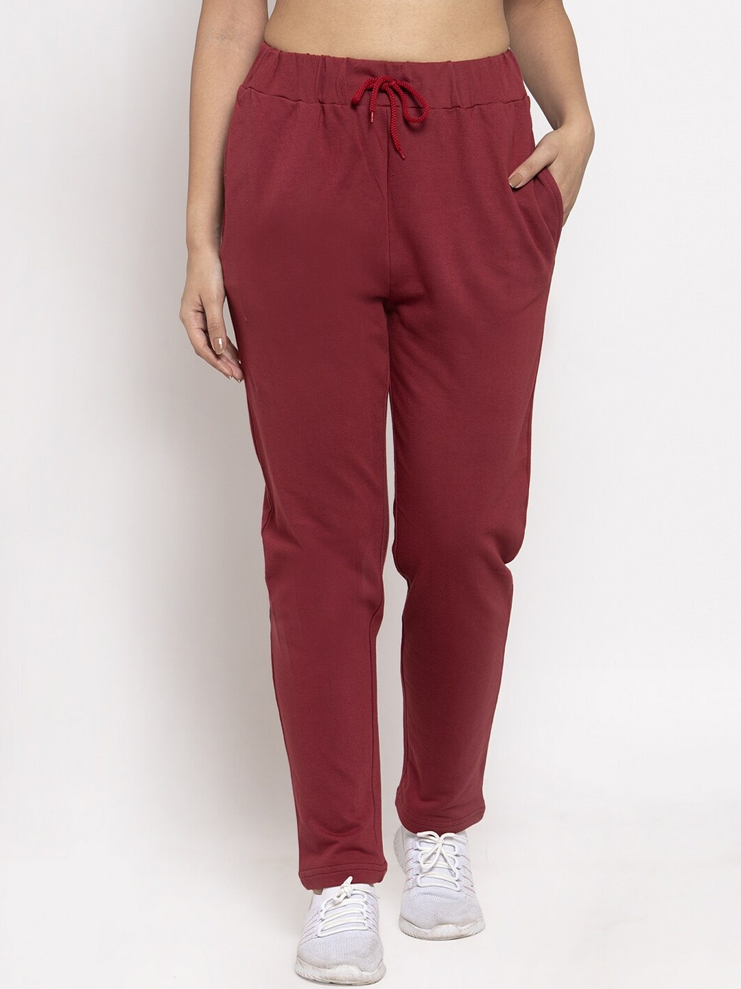 

DOOR74 Women Maroon Solid Relaxed-Fit Track Pants