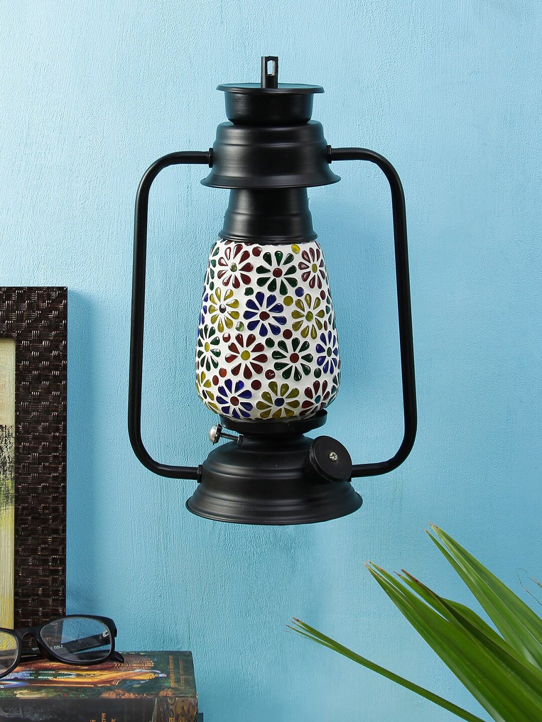

Devansh Multicoloured Solid Traditional Mosaic Glass Lantern Shaped Wall Lamp, Multi