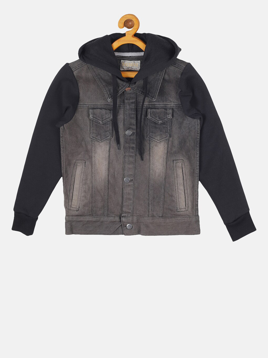 

Instafab Boys Charcoal Grey Solid Windcheater Denim Jacket