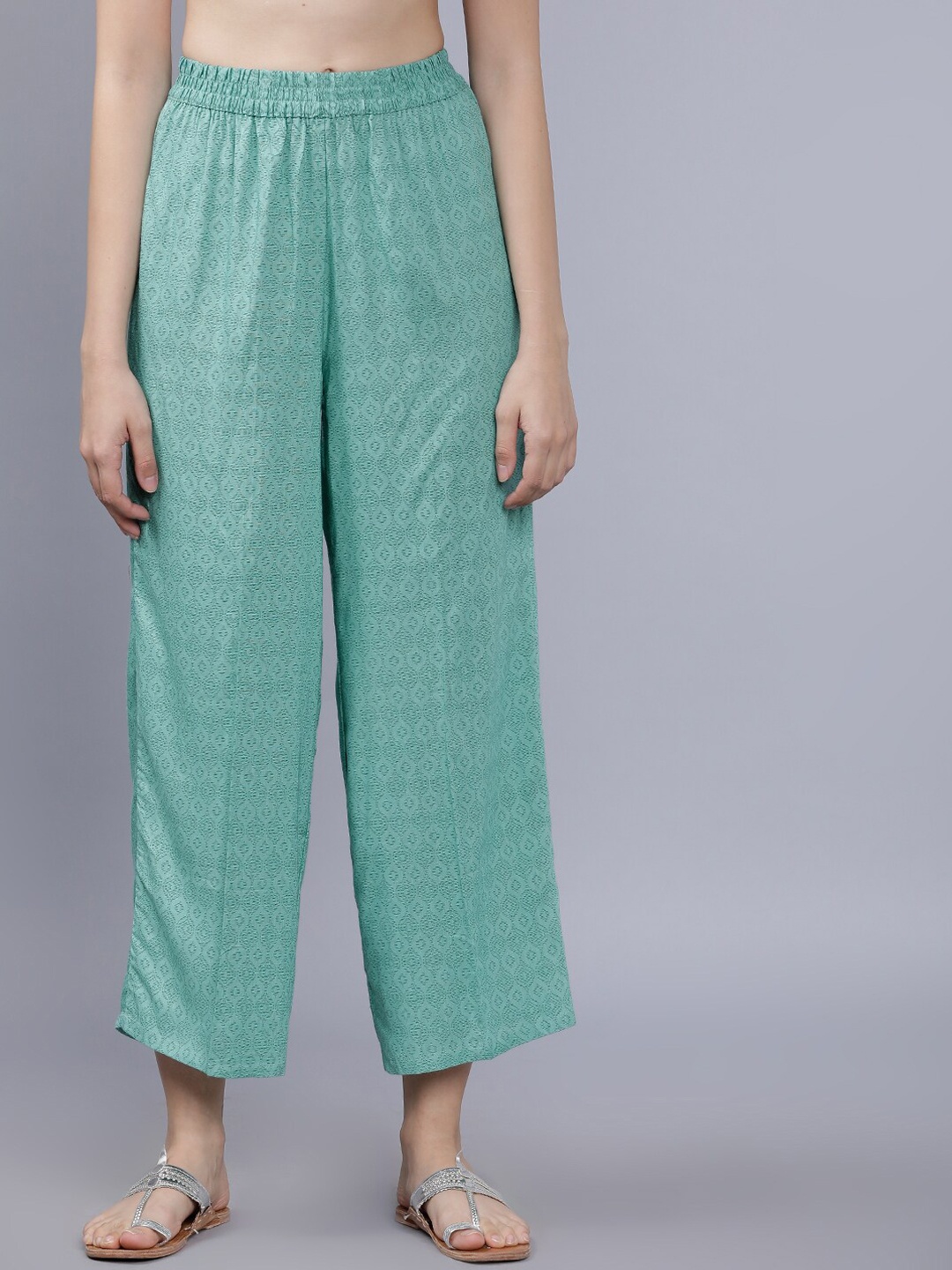 

Vishudh Women Sea Green Printed Straight Palazzos