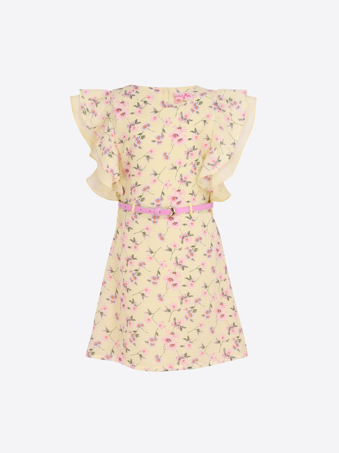 

CUTECUMBER Girls Yellow Printed Fit and Flare Dress