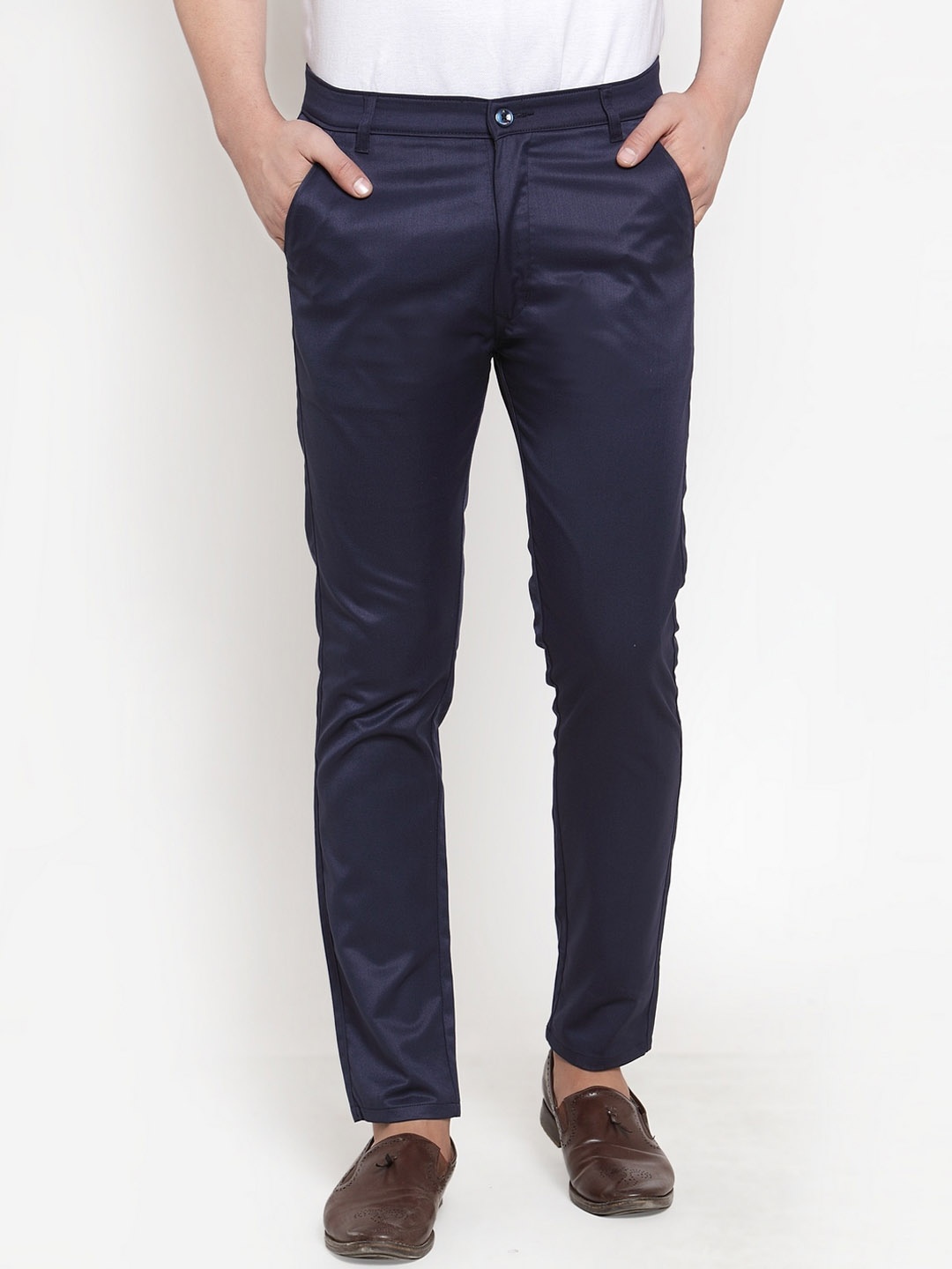 

JAINISH Men Navy Blue Smart Slim Fit Solid Regular Trousers