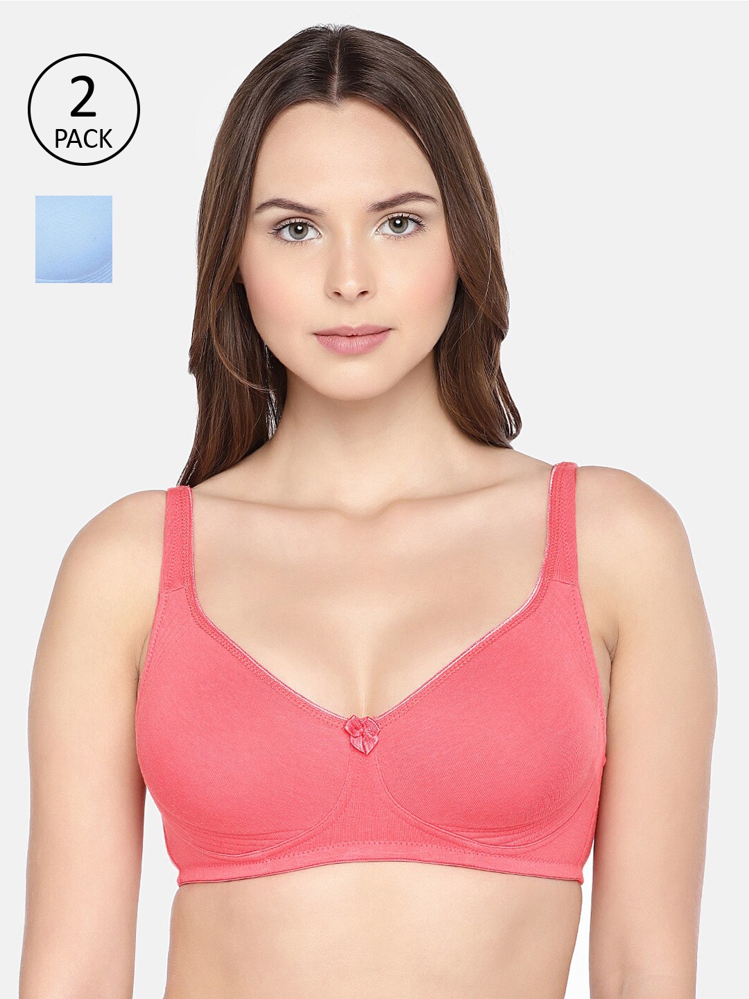 

Inner Sense Pack Of 2 Solid Non-Wired Non Padded Organic Cotton Everyday Bra ISBC057, Blue