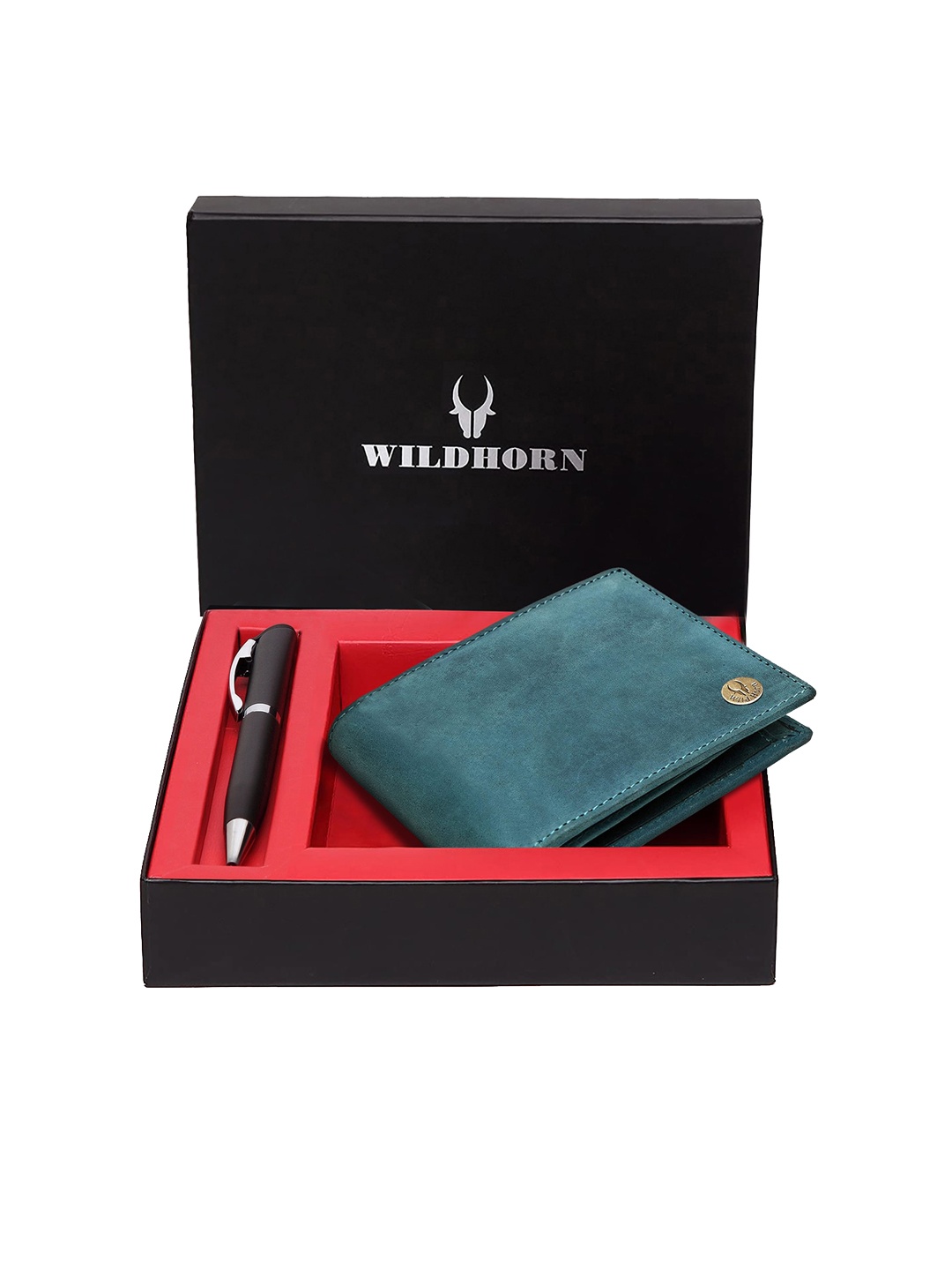 WildHorn Men Blue & Black RFID Protected Genuine Leather Accessory Gift Set