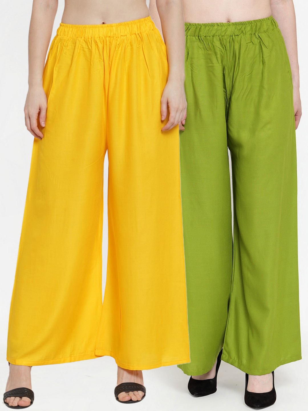 

TAG 7 Women Pack of 2 Solid Wide Leg Palazzos, Yellow