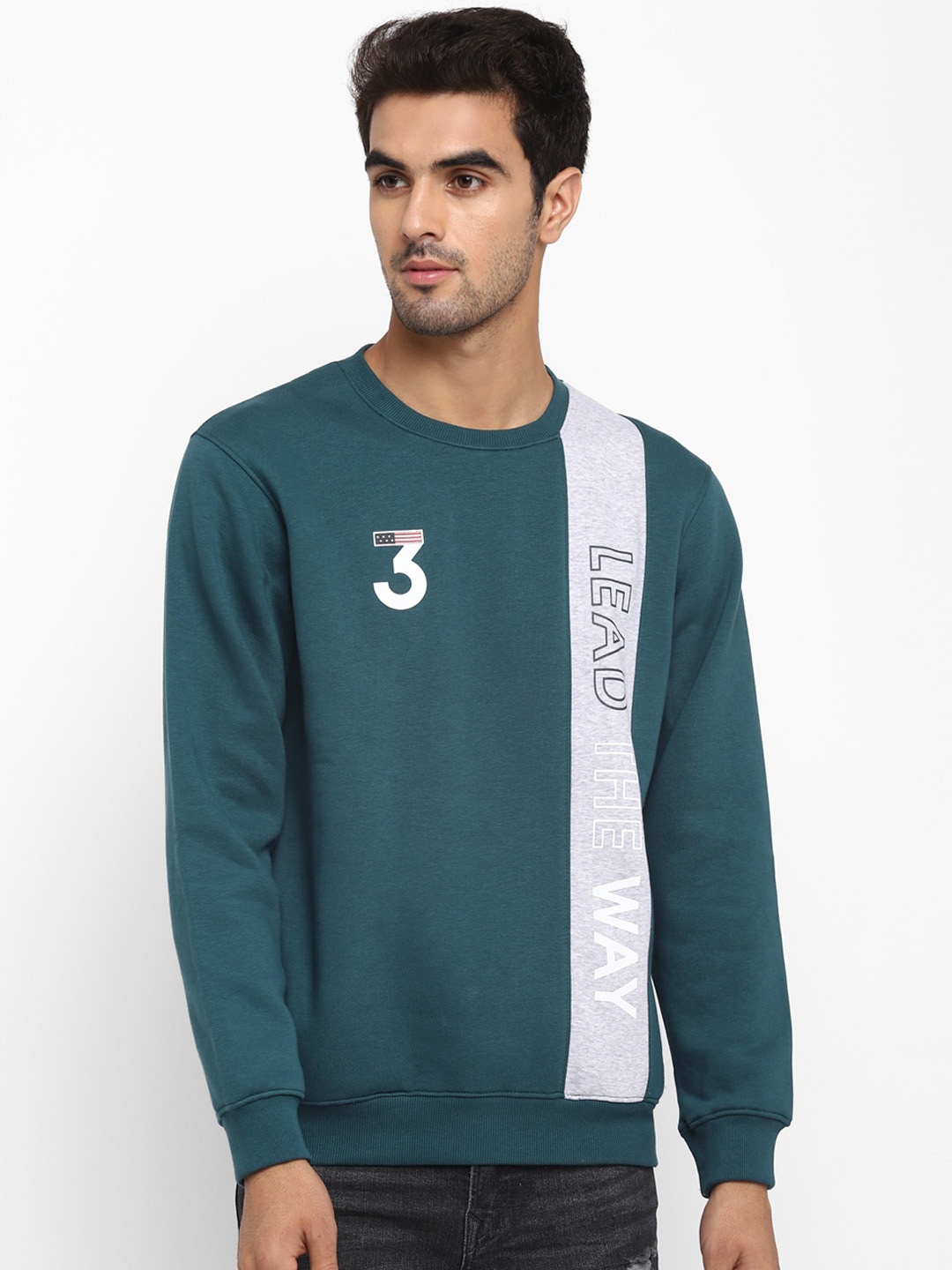 

Octave Men Teal Blue & White Printed Sweatshirt