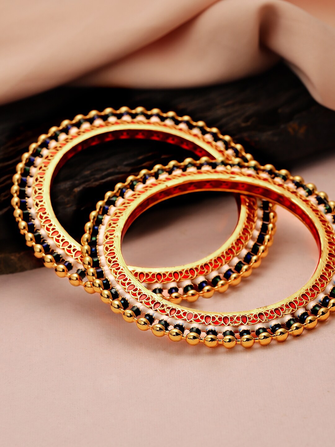 

Rubans Set Of Two 22K Gold-Plated Red & Blue Enamelled Sustainable Handcrafted Bangles