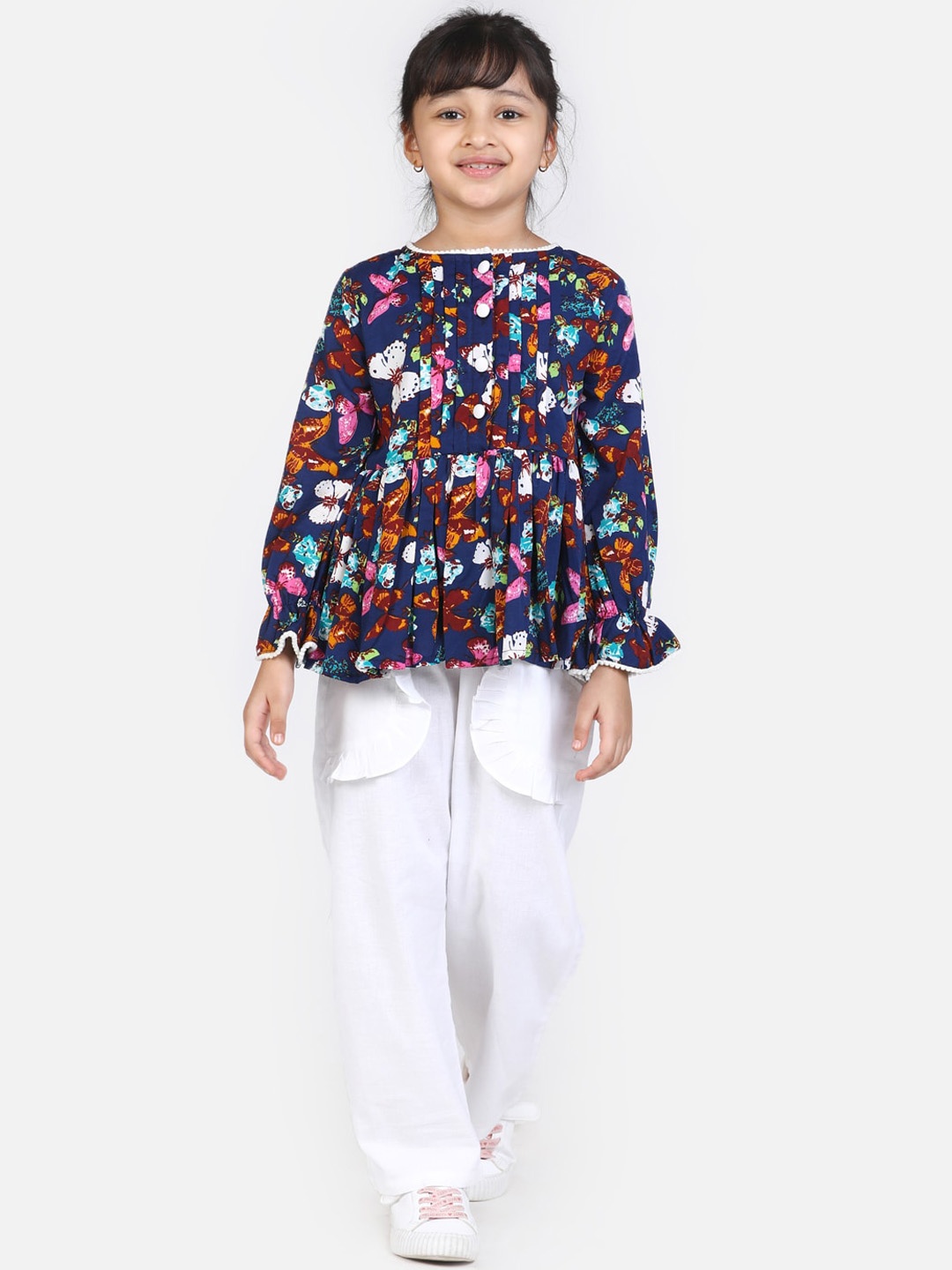 

Cutiekins Girls Navy Blue & White Printed Top with Trouser