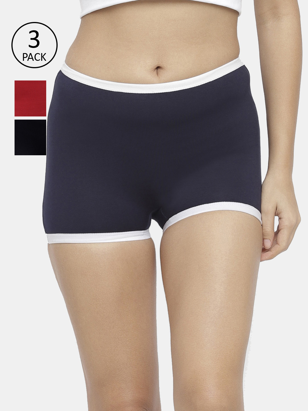 

N-Gal Women Pack Of 3 Solid Seamless Lingerie Boyshorts NPBS01, Navy blue