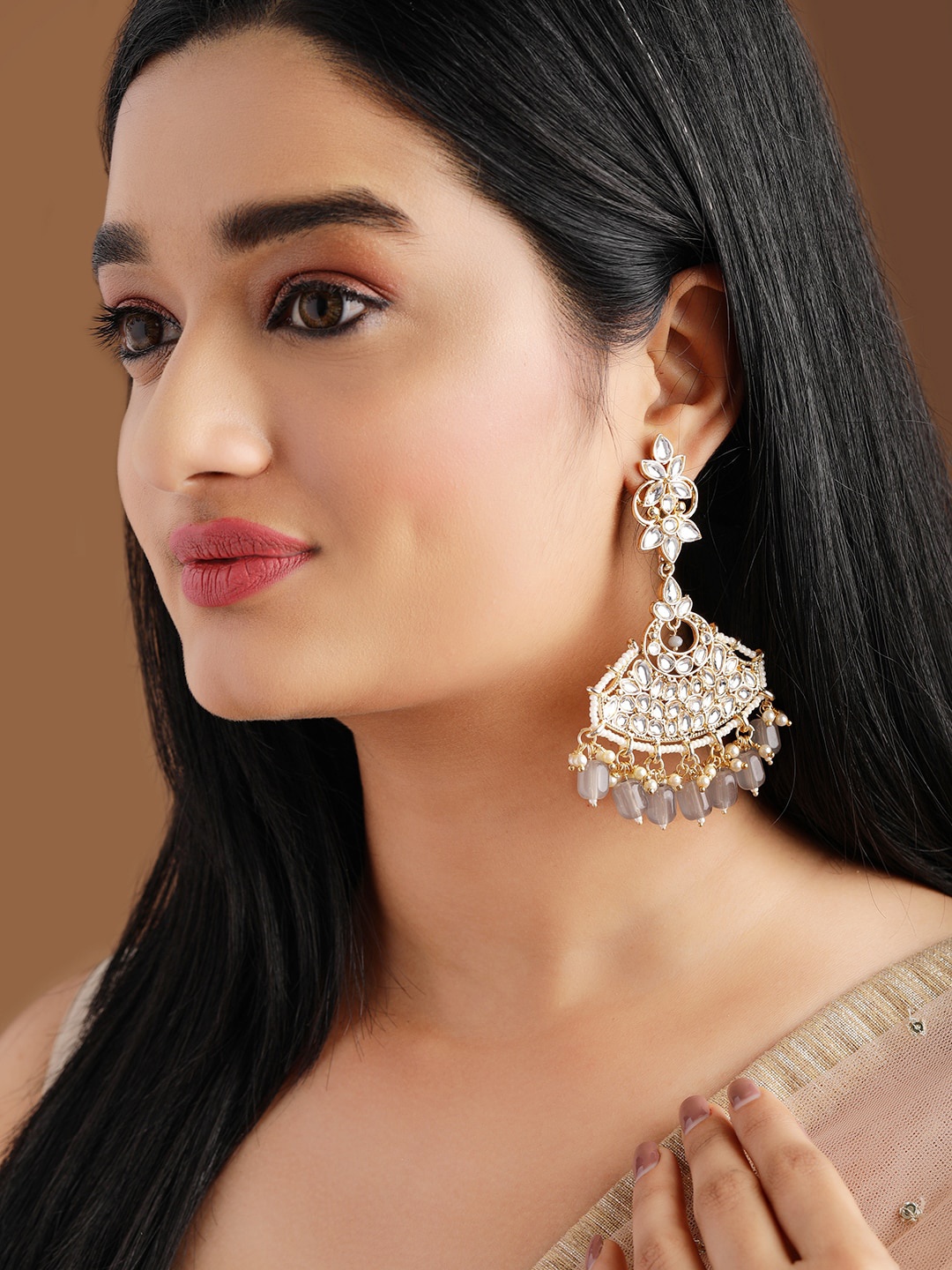 

Rubans Gold-Plated & Grey Classic Jhumkas