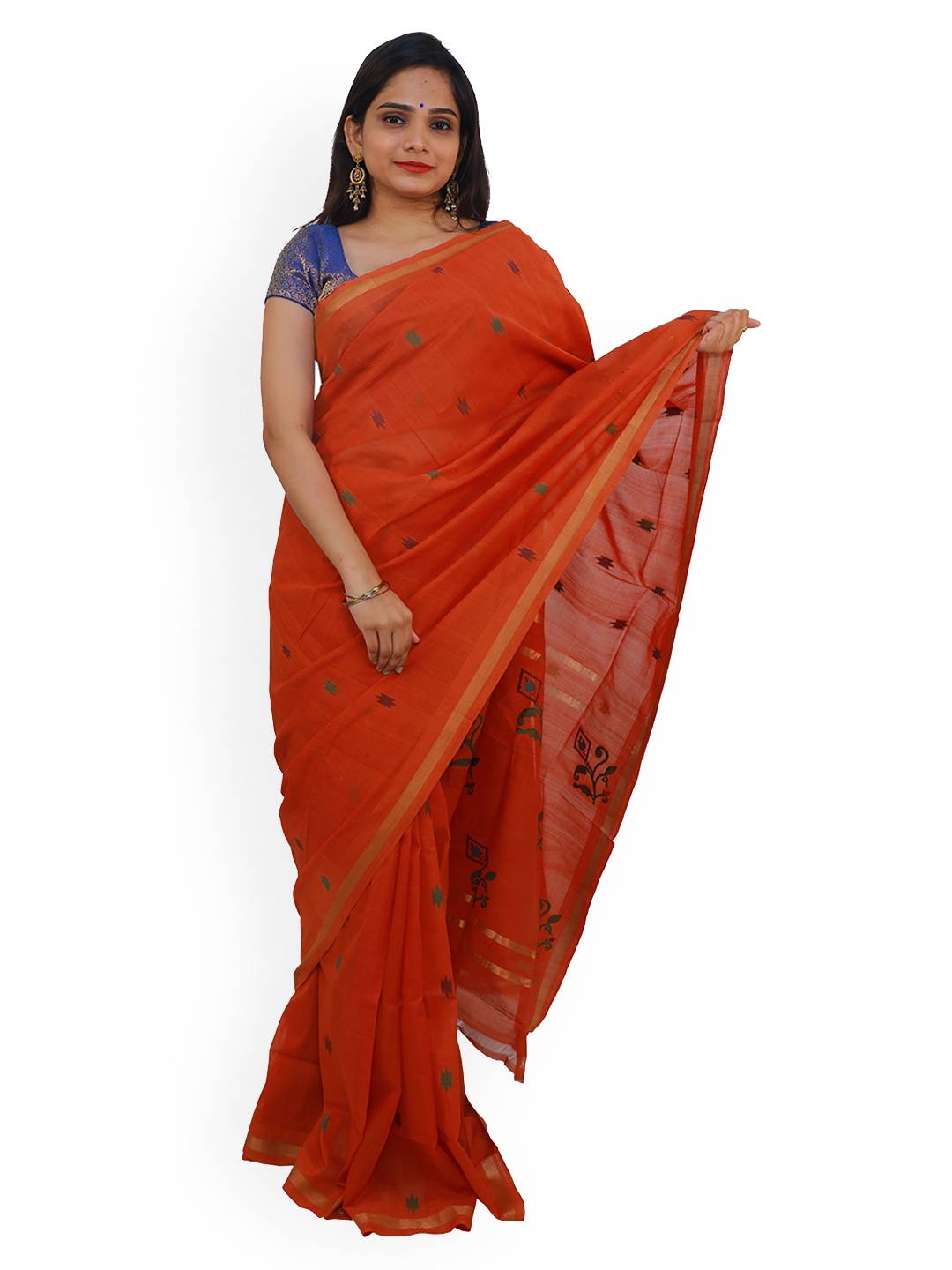 

APCO Orange Pure Cotton Printed Uppada Saree