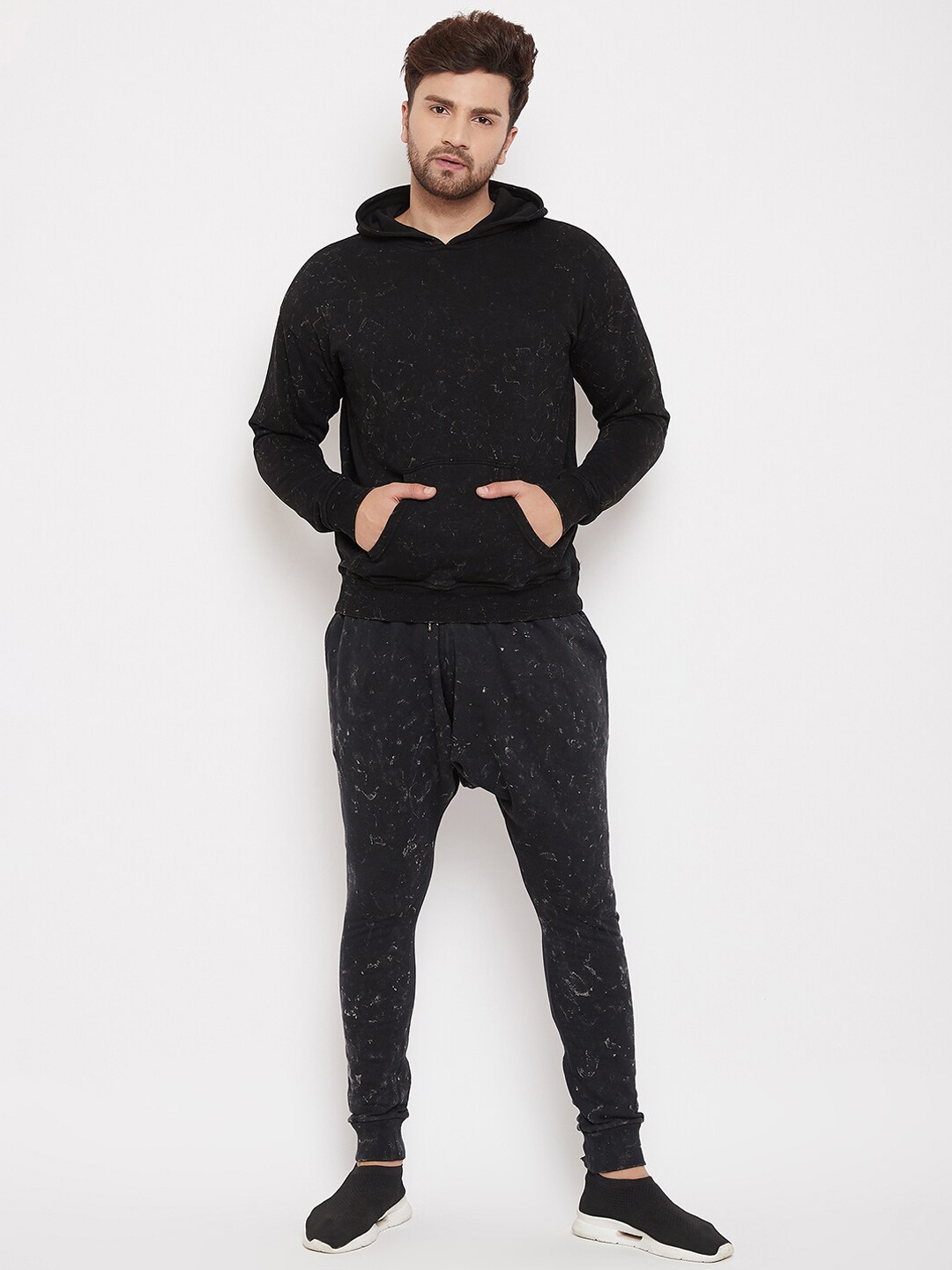 

FUGAZEE Men Black Self-Design Relaxed-Fit Tracksuit