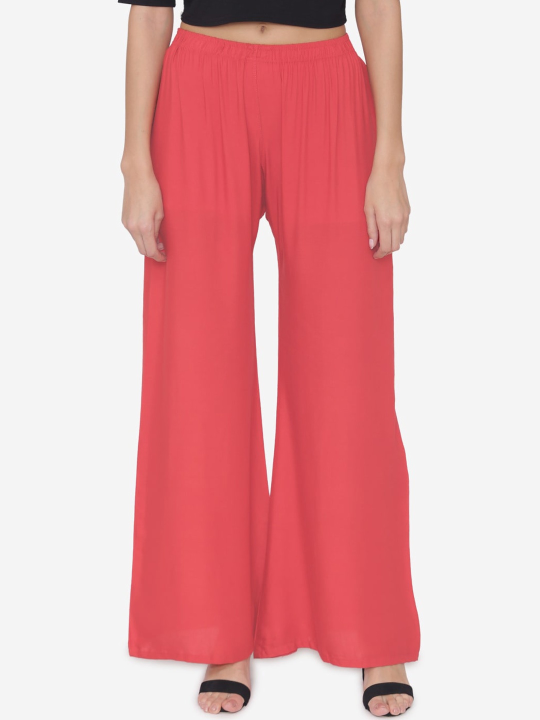 

N-Gal Women Peach-Coloured Solid Flared Palazzos