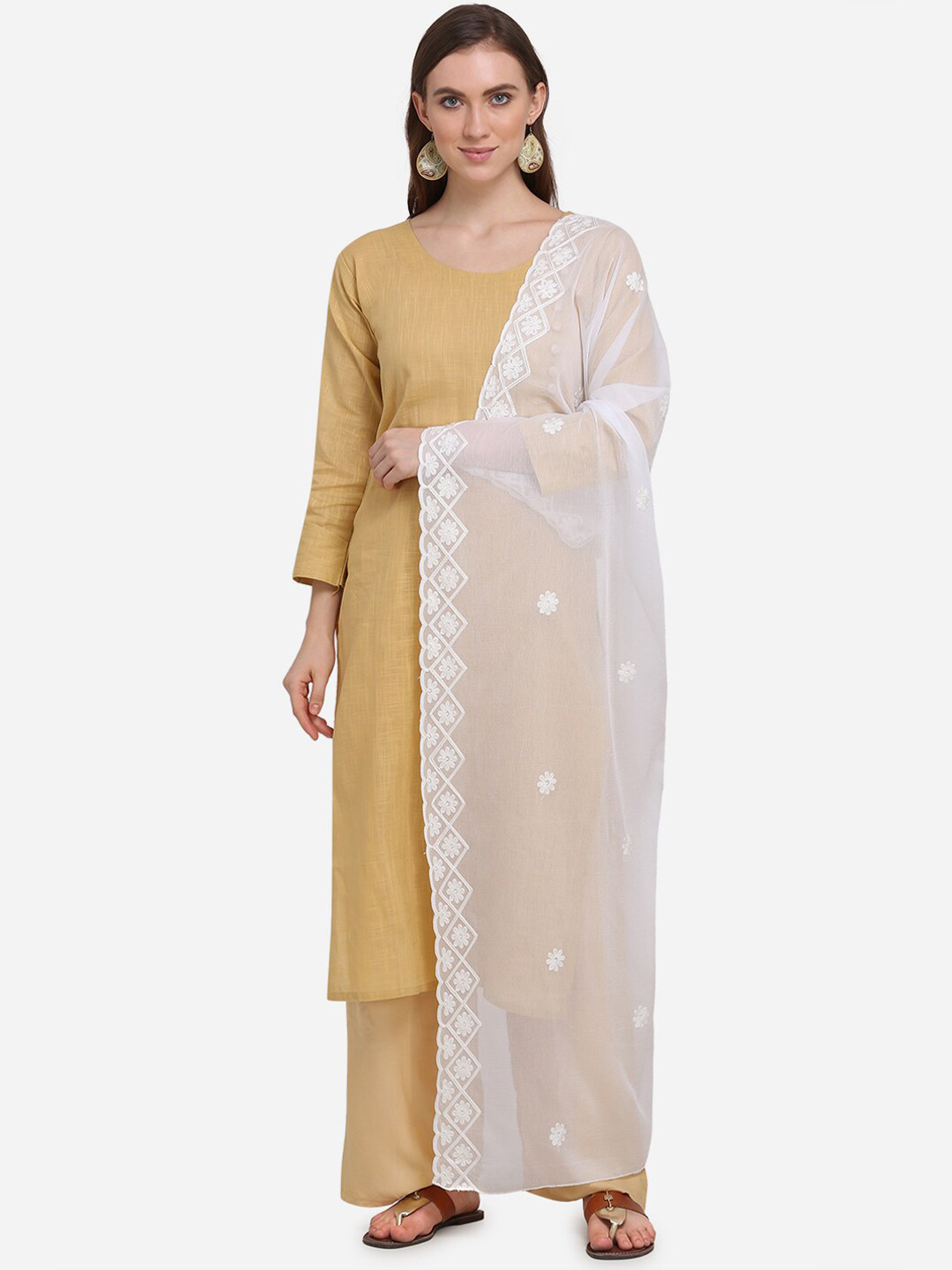 

mf White Embroidered Dupatta
