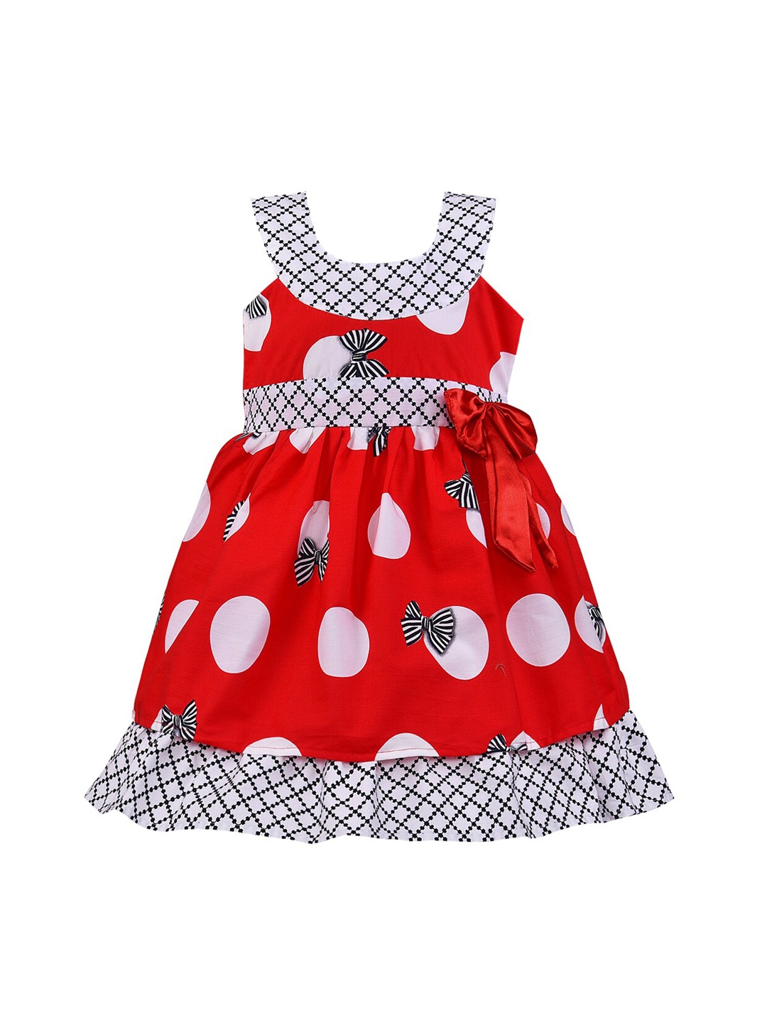 Wish Karo Girls Red Printed Fit and Flare Dress