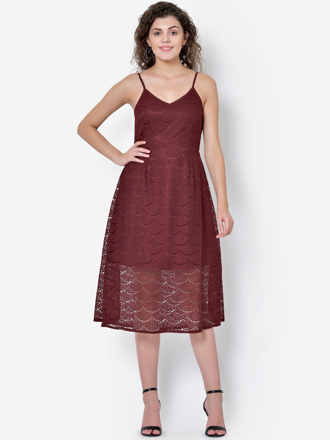 

Martini Women Maroon Self Design Fit and Flare Dress
