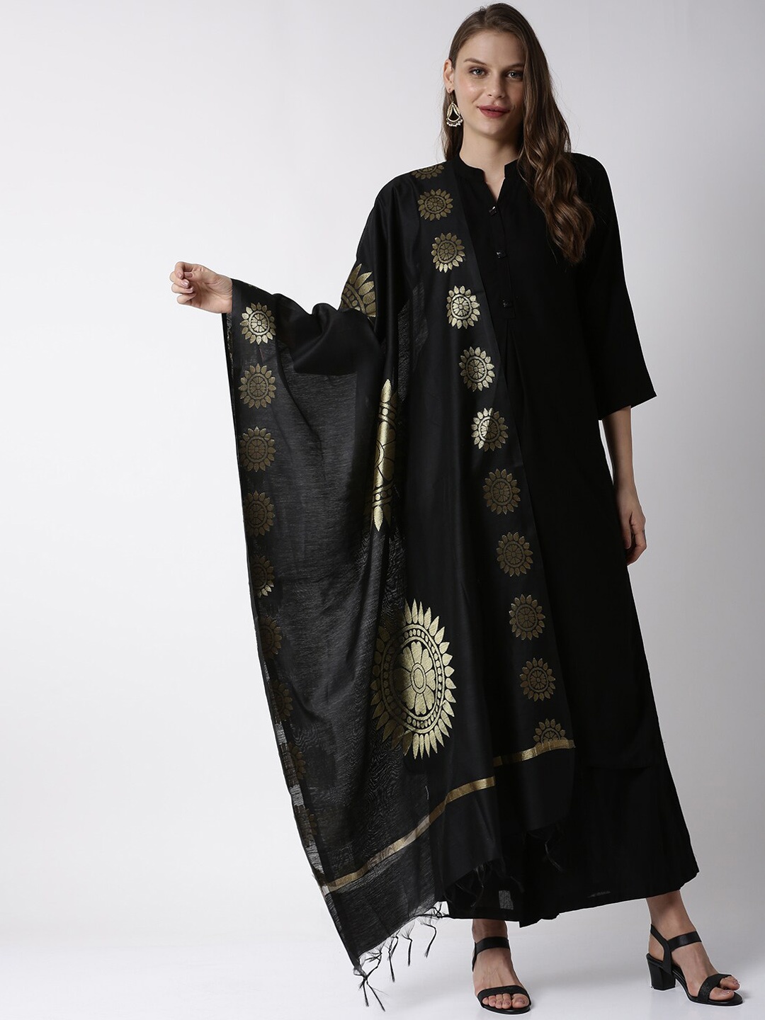 

Soch Black Woven Design Chanderi Silk Dupatta