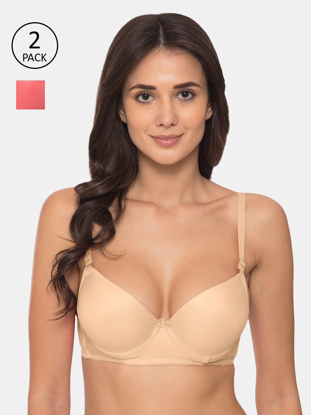 

Tweens Pack Of 2 Solid Underwired Heavily Padded T-shirt Bras TW-91401-SK-2PC-CRL, Beige