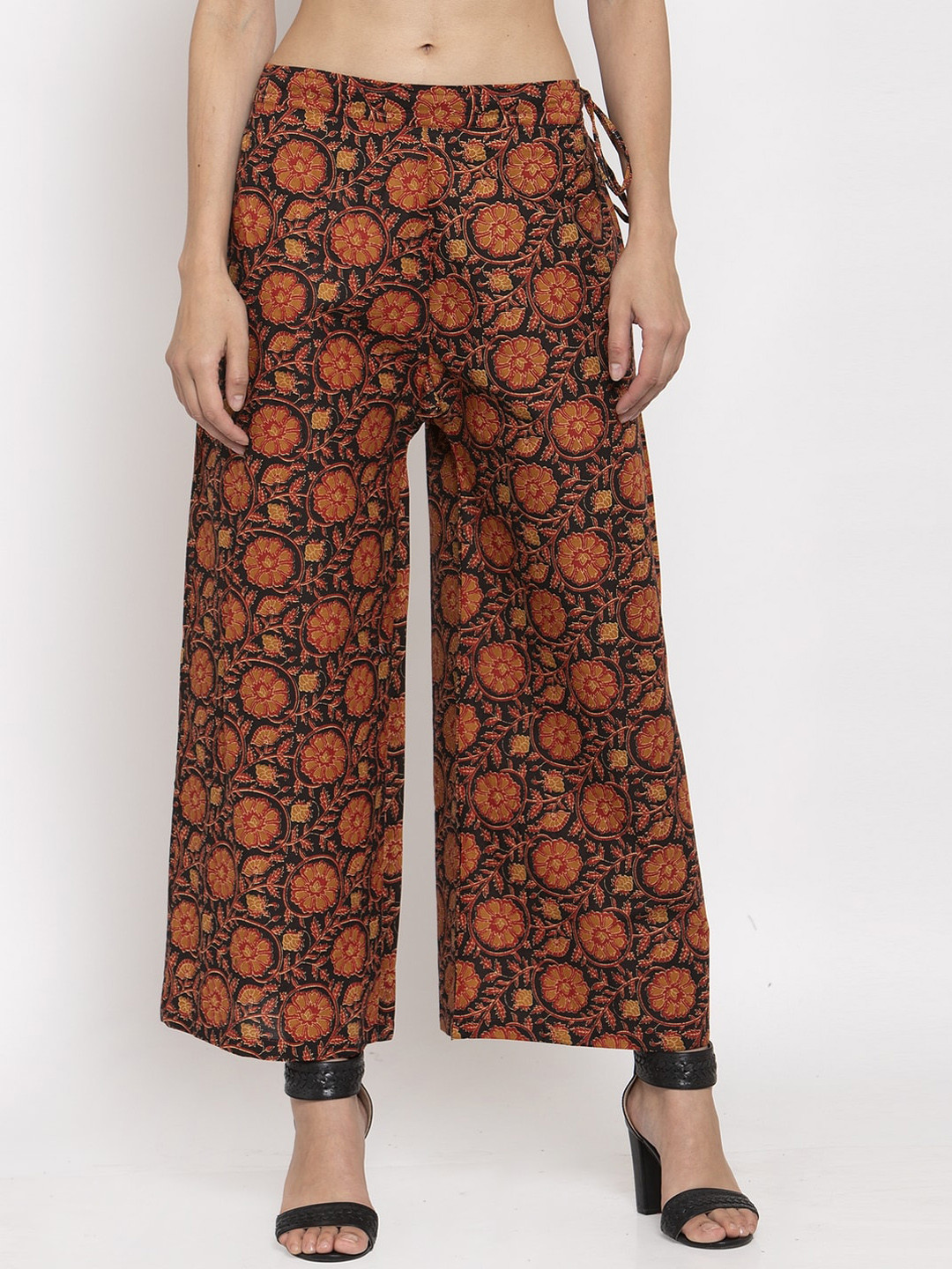 

TAG 7 Women Red & Black Floral Printed Flared Palazzos