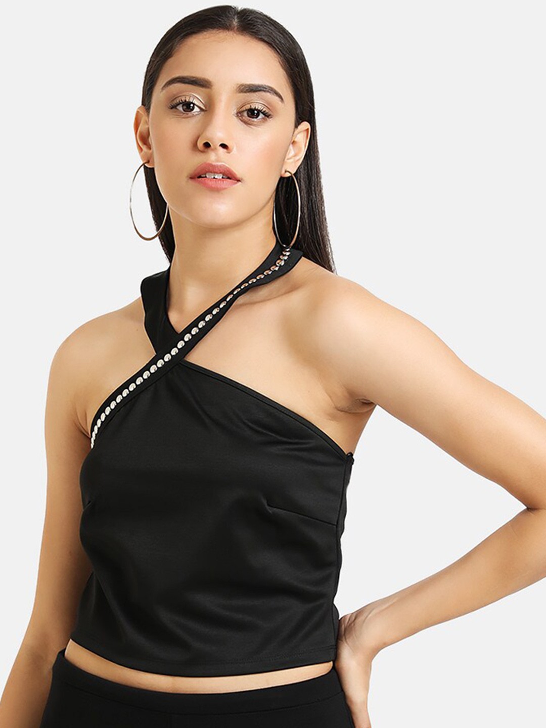 

Kazo Women Black Solid Fitted Top