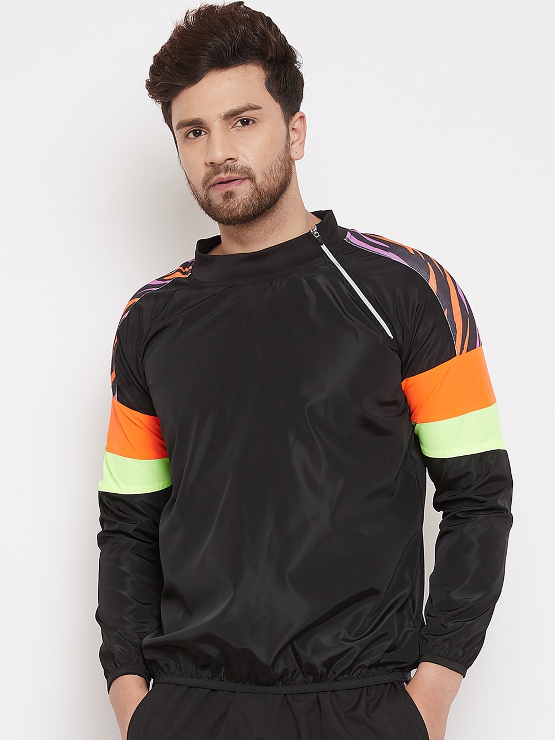 

FUGAZEE Men Black Solid Windcheater Bomber Jacket