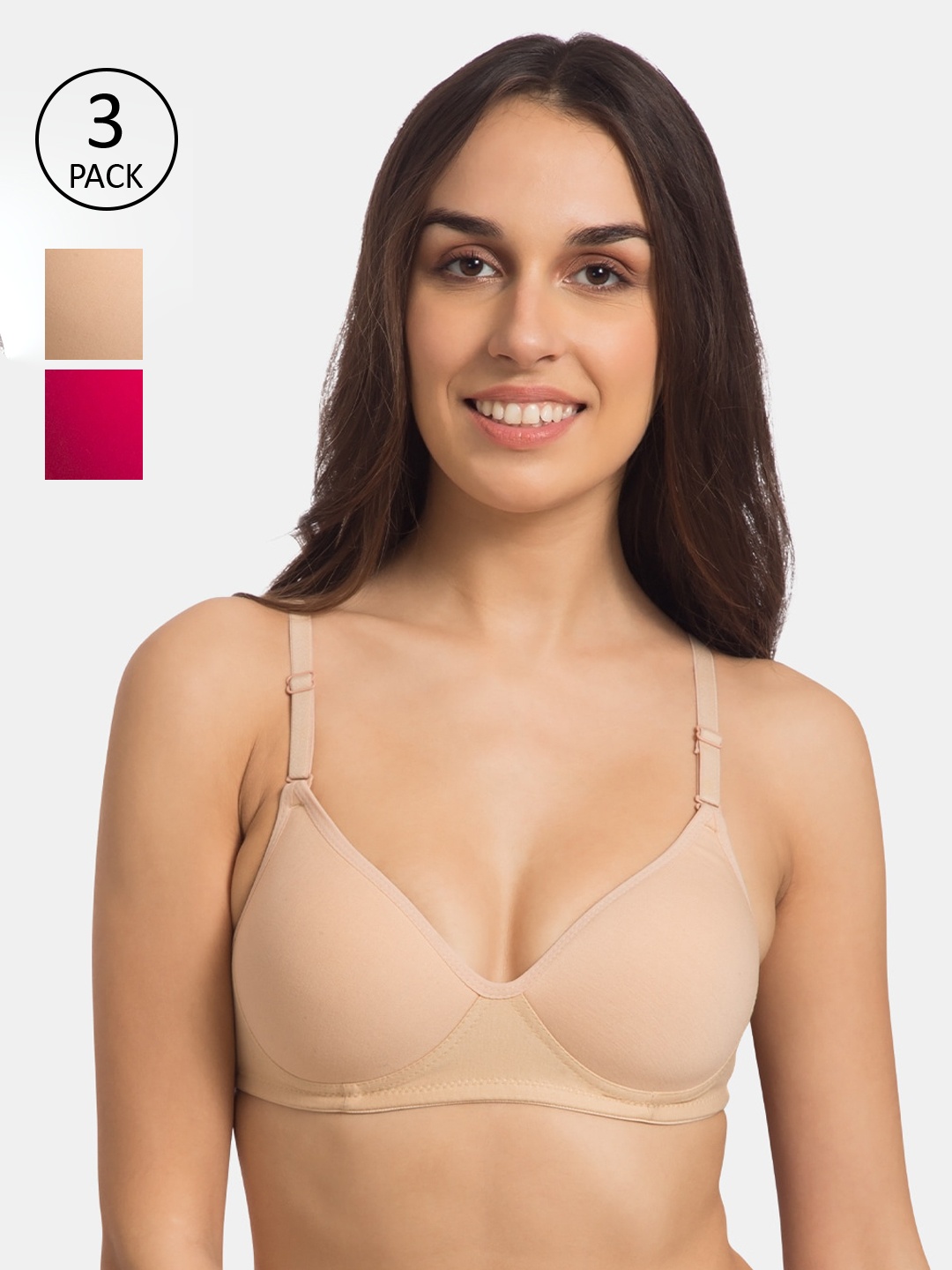 

Tweens Beige & Pink Pack of 3 Solid Non-Wired Lightly Padded T-shirt Bra