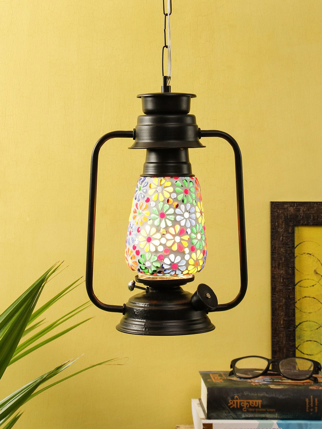 

Devansh Multicoloured Self Design Mosaic Glass Hanging Lantern, Multi