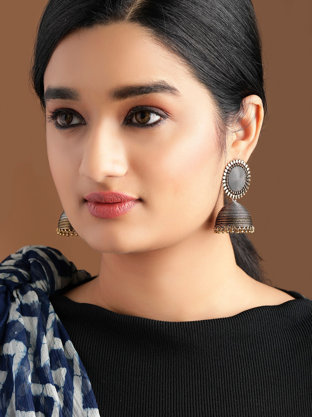 

Rubans Silver-Toned & Gold-Toned Dome Shaped Drop Earrings