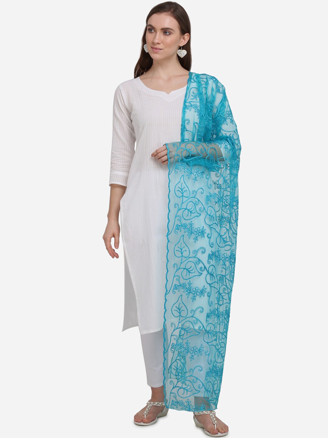 

mf Turquoise Blue Embroidered Dupatta
