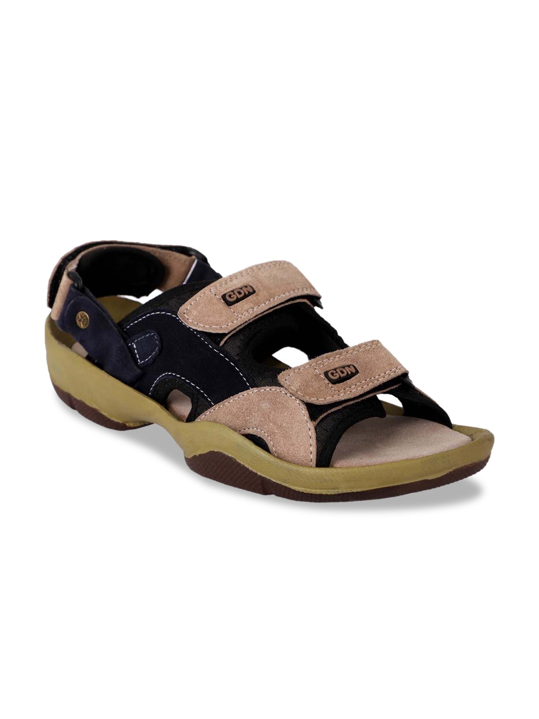 

Woakers Men Beige & Black Colourblocked Leather Sports Sandals