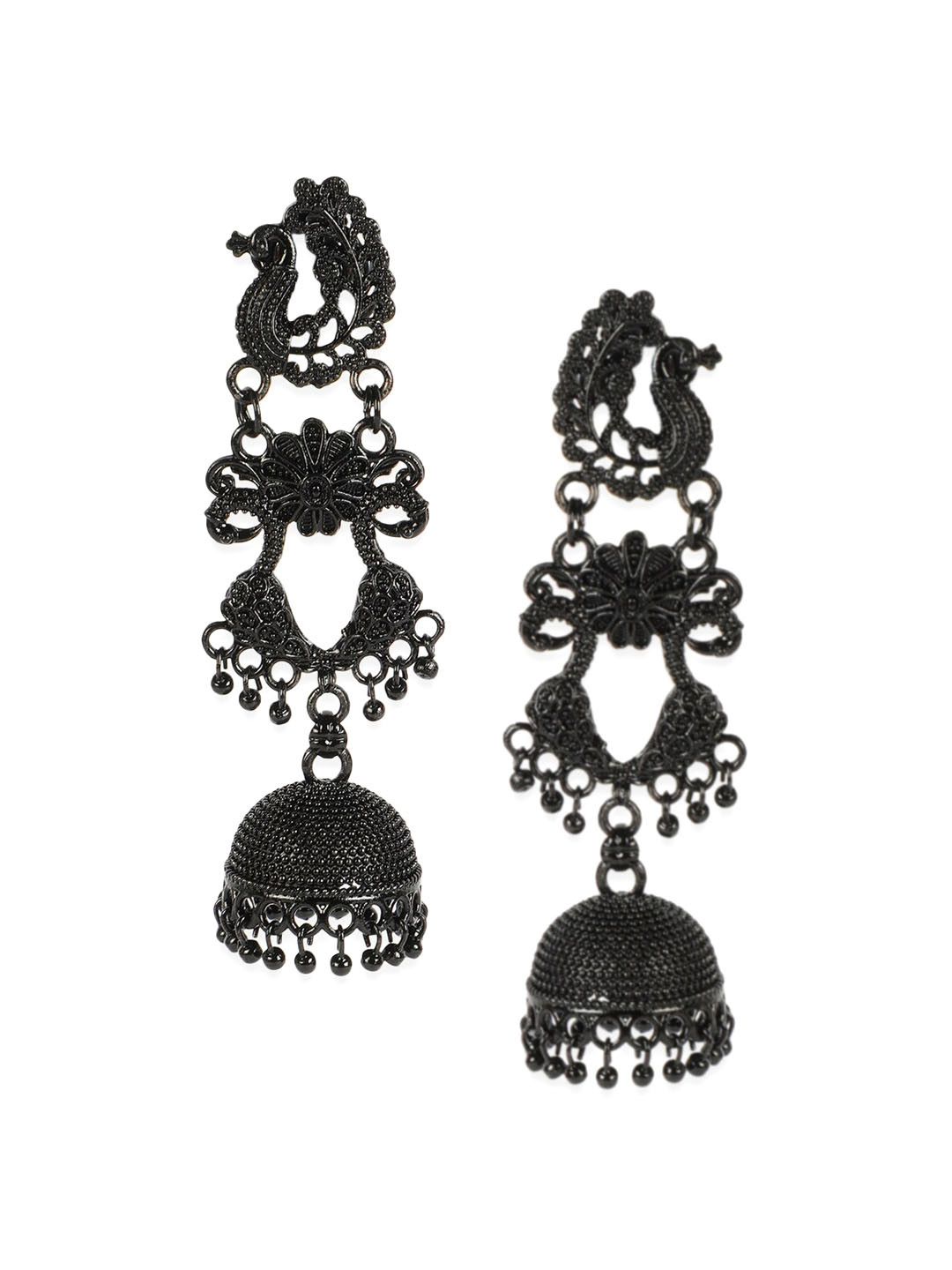 

ANIKAS CREATION Black Peacock Shaped Jhumkas