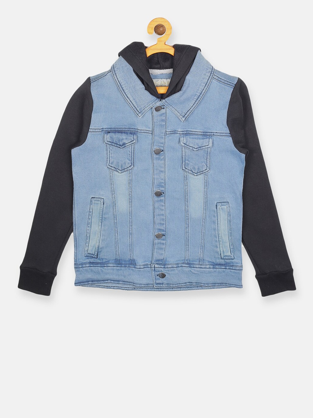Instafab Boys Blue Solid Windcheater Denim Jacket