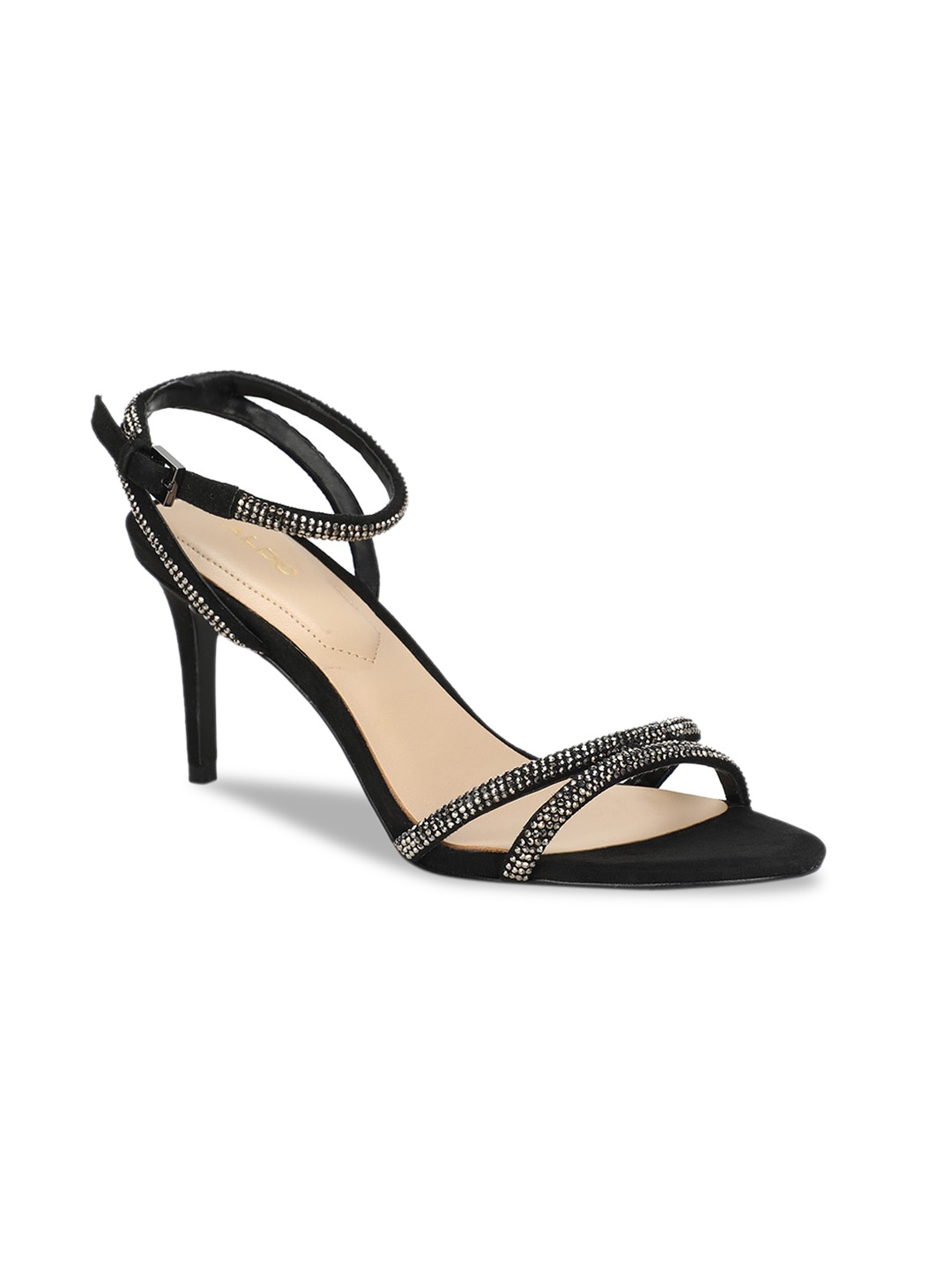 ALDO Women Black & Silver-Toned Embellished Stilettos