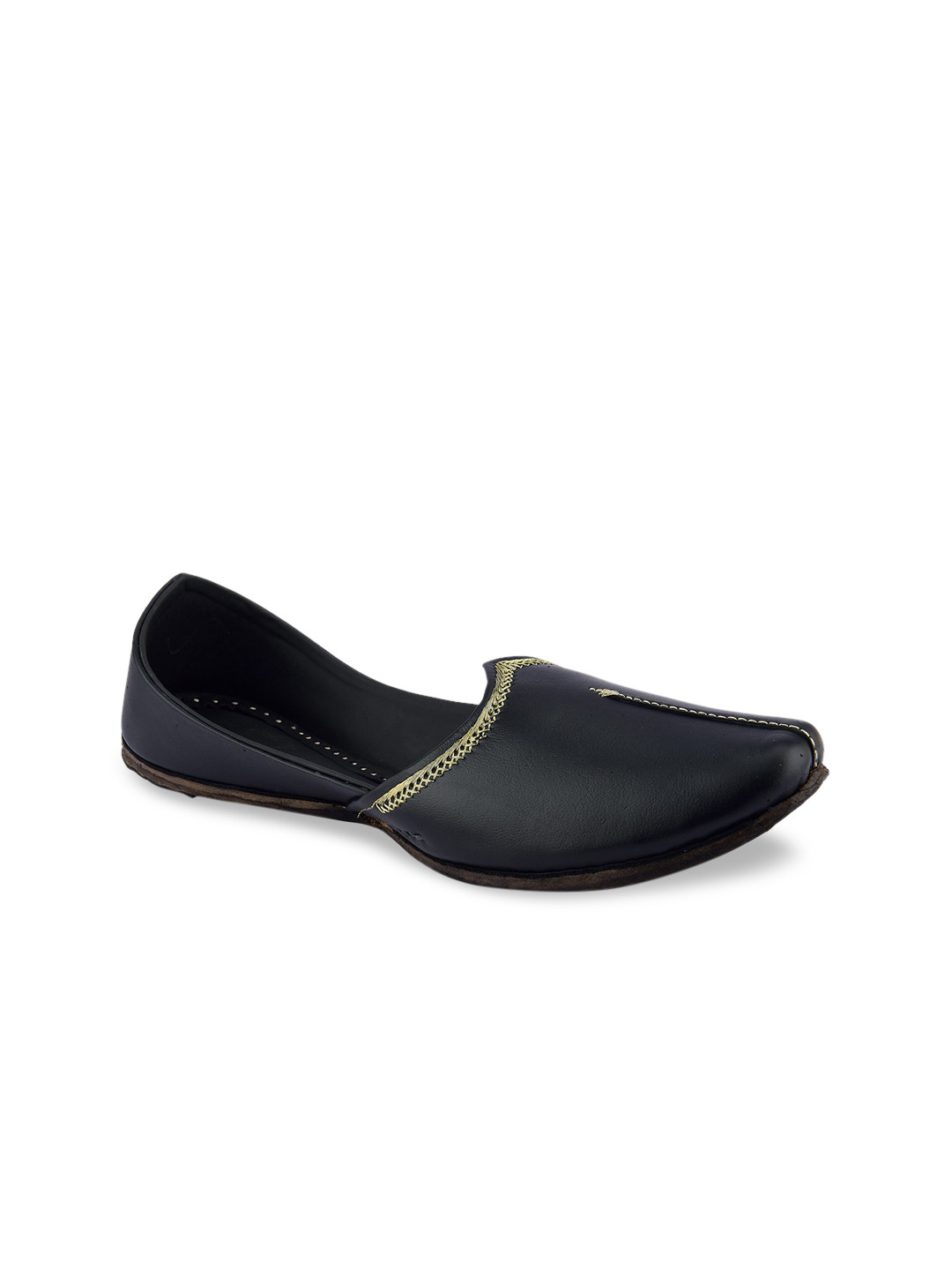 

DESI COLOUR Men Black Solid Leather Mojaris
