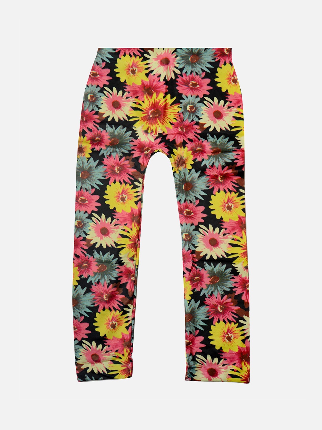 

TINY HUG Girls Black & Pink Floral Printed Tights