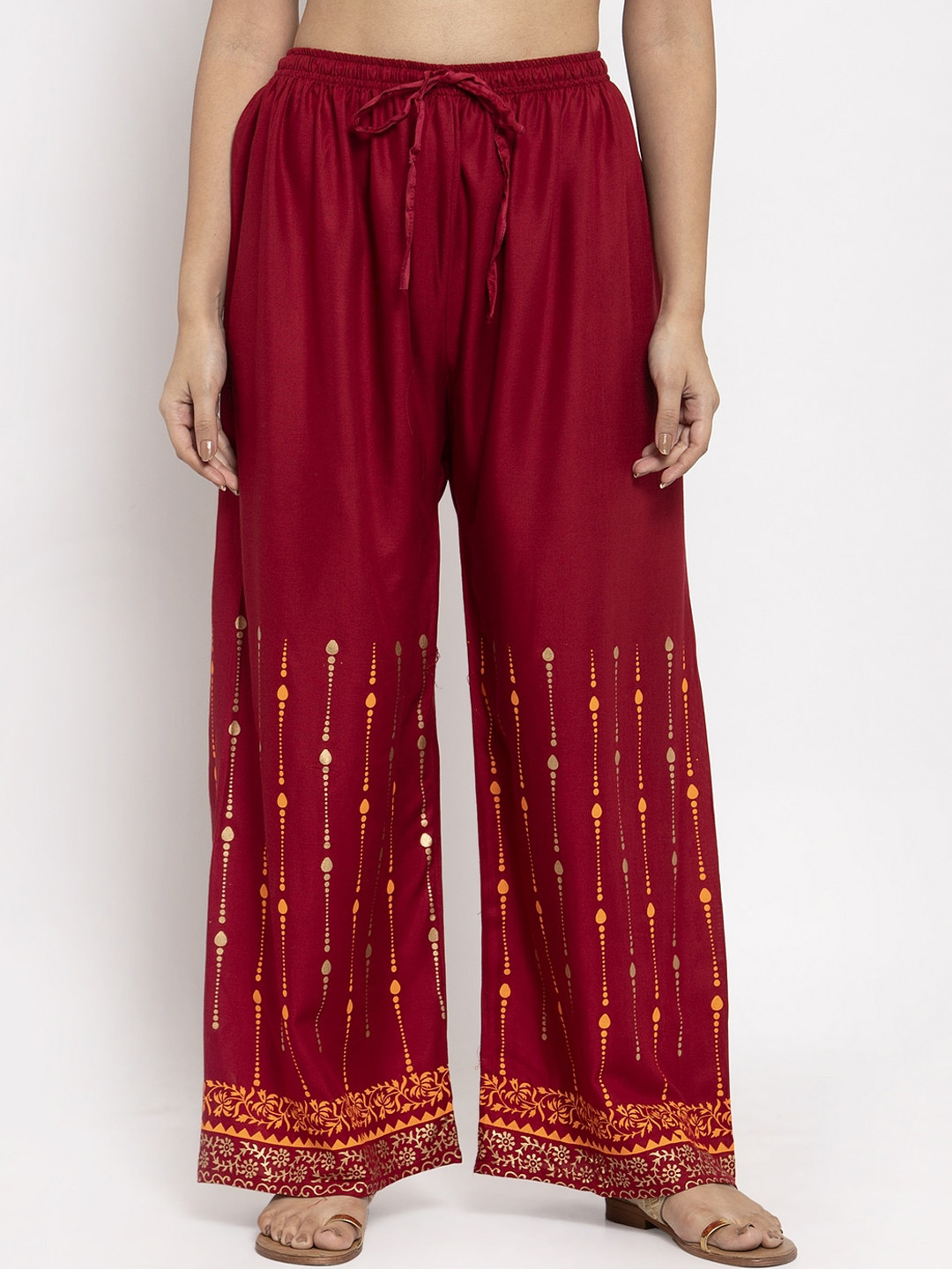 

Clora Creation Women Red Printed Straight Palazzos